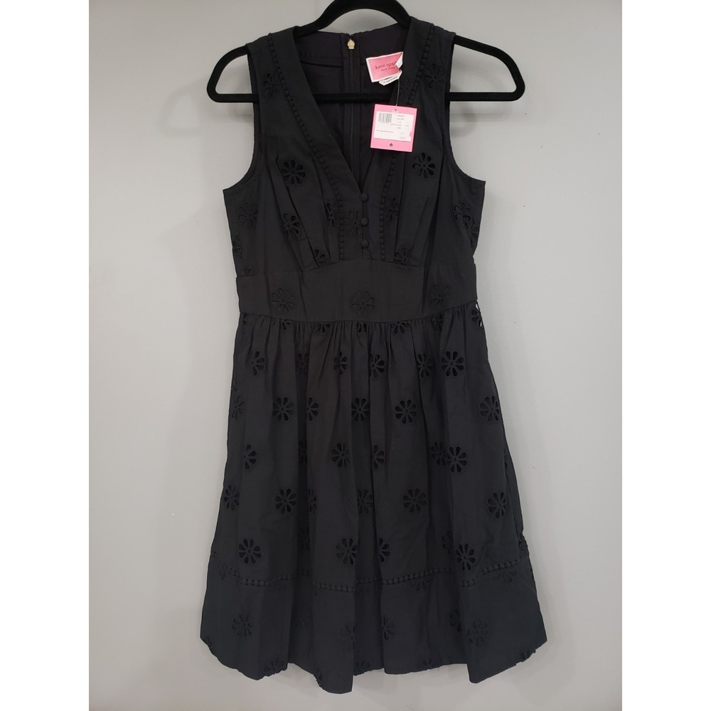 NEW Kate Spade Spade Clover Eyelet Mini Dress Black Floral Size 4 SLEEVELESS